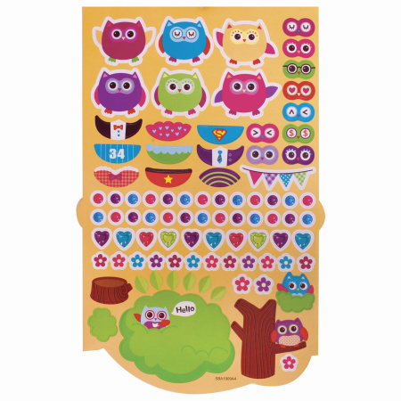 Альбом со сверкающими наклейками "Совята", 4 листа, более 250 шт., склейка, ЮНЛАНДИЯ, 662696 - Наклейки
