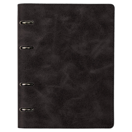 Тетрадь на кольцах А5 (180х220 мм), 120 листов, под кожу, клетка, BRAUBERG "Main", черный, 402004 - Тетради на кольцах и сменные блоки к ним