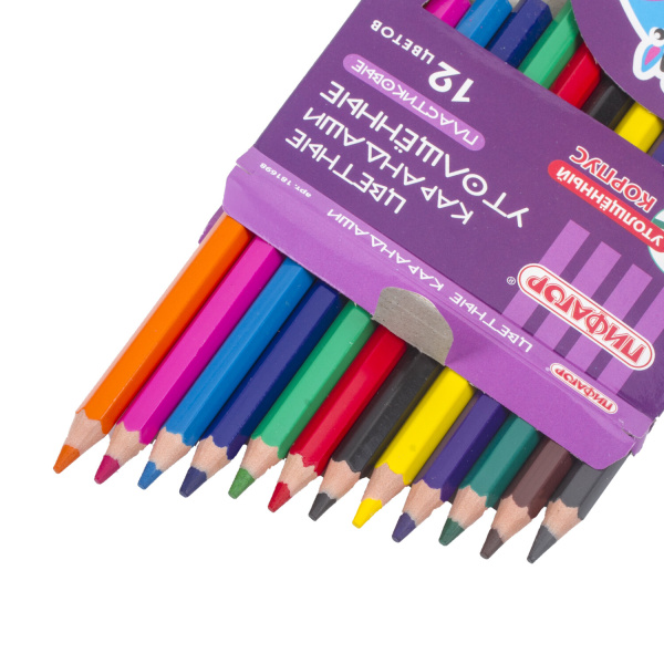 Карандаши цветные ПИФАГОР "ЗЕБРА", 12 цветов, утолщенные, пластиковые, 181698. - Карандаши цветные