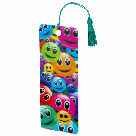 Закладка для книг с линейкой, 3D-объемная, BRAUBERG "Смайлики", с декоративным шнурком, 128096 - Закладки для книг