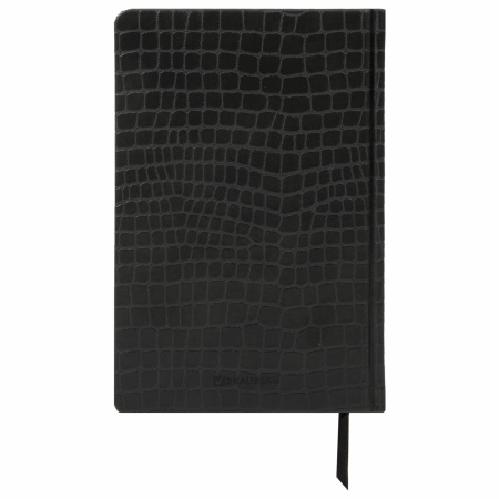 Ежедневник полудатированный А5 (138х213 мм) BRAUBERG "Alligator", под кожу, 192 л., черный, 124985 - Ежедневники с покрытием "под кожу и ткань"