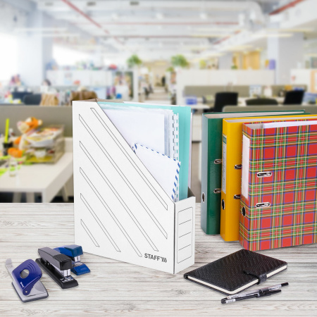 Лоток вертикальный для бумаг (260х320 мм), 75 мм, до 700 листов, микрогофрокартон, STAFF, БЕЛЫЙ, 128881 - Накопители документов