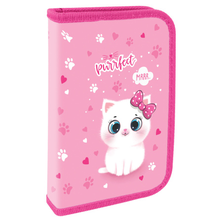 Пенал ПИФАГОР, 1 отделение, ламинированный картон, 19х11 см, "Fluffy cat", 271002 - Пеналы каркасные