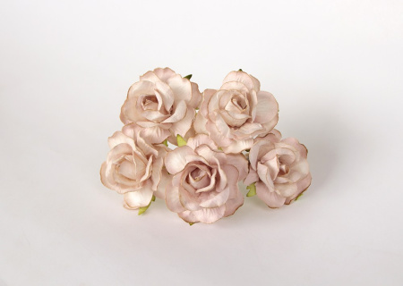 Кудрявые розочки бежевые с коричневыми кончиками, диаметр 4 см, 3 шт