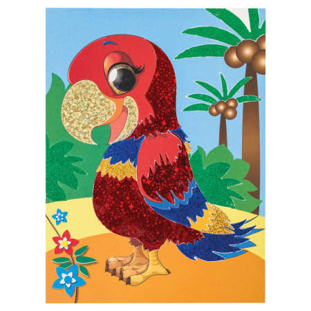 Набор для творчества "Аппликация из фольги", "Попугай", самоклеящаяся основа 20х15 см, ЮНЛАНДИЯ, 662380 - Создание аппликаций