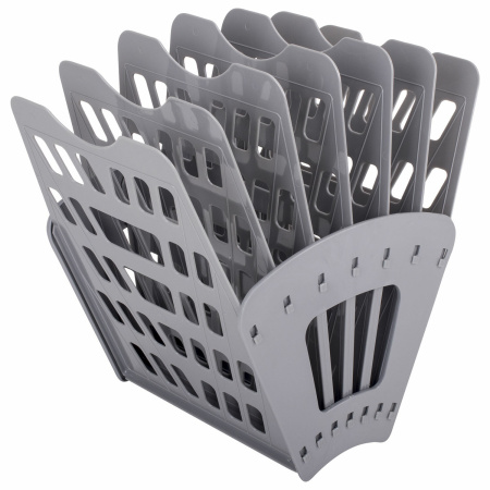 Лоток для бумаг веерный BRAUBERG "Basic" 7-ми секционный, 6 отделений, сетчатый, серый, 237020 - Лотки и подставки секционные