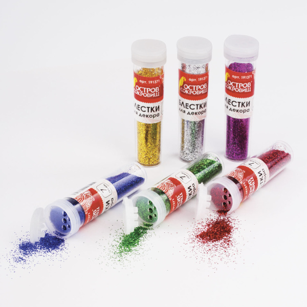 Блестки (глиттер) для декора, ОСТРОВ СОКРОВИЩ, 7 грамм, цвета ассорти, 1 шт, 191371 - Блестки для декора