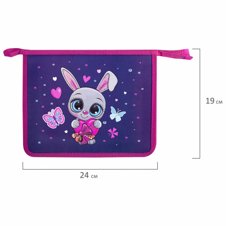 Папка для тетрадей ПИФАГОР А5, 1 отделение, пластик, на молнии, "Lovely Bunny", 271493 - Папки для тетрадей и уроков труда