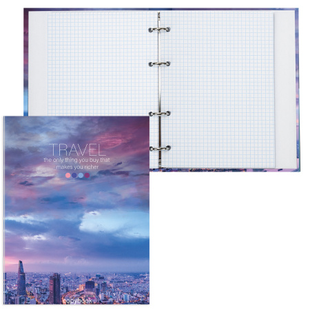 Тетрадь на кольцах А5 (165х215 мм), 120 листов, твердый картон, клетка, BRAUBERG, Travel, 404080 - Тетради на кольцах и сменные блоки к ним