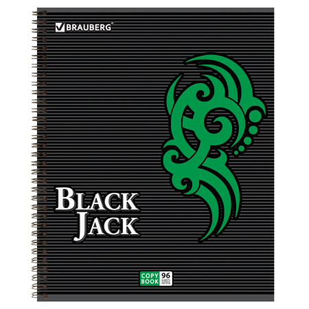 Тетрадь А5, 96 л., BRAUBERG, гребень, клетка, выборочный лак, "БЛЭК ДЖЭК", 401850 - Тетради более 60 листов