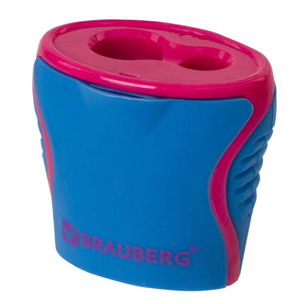 Точилка BRAUBERG "Mix Dual", 2 отверстия для чернографитных карандашей (в том числе утолщенных), с контейнером, корпус ассорти, 1 шт, 228449 - Точилки ручные