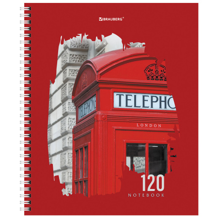 Тетрадь А5 120 л. BRAUBERG, гребень, клетка, твёрдая обложка, "Города" (4 вида в спайке), 404449 - Тетради более 60 листов