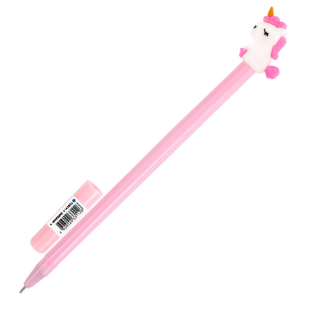 Ручка с топпером шариковая ЮНЛАНДИЯ "Единорог", корпус ассорти, СИНЯЯ, пишущий узел 0,7 мм, 143805 - Ручки фигурные