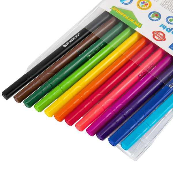 Фломастеры трехгранные 12 цветов, вентилируемый колпачок, BRAUBERG "PREMIUM", ПВХ-упаковка, 152193 - Фломастеры классические