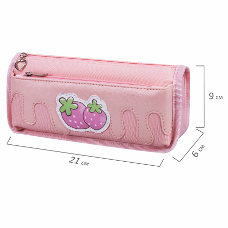 Пенал мягкий ЮНЛАНДИЯ, 2 отделения, полиэстер, "Strawberry shortcake", розовый, 21х9х6 см, 271577 - Пеналы мягкие