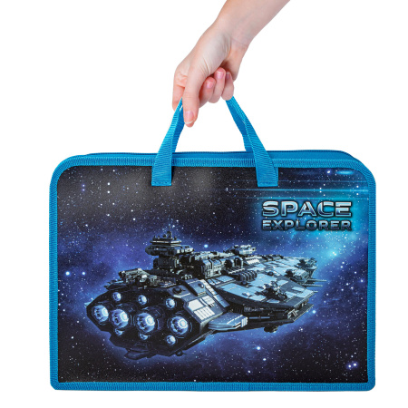 Папка на молнии с ручками ЮНЛАНДИЯ А4, 1 отделение, пластик, ширина 45 мм, "Space explorer", 270949 - Папки-сумки с ручками
