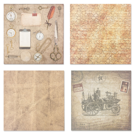 Бумага для скрапбукинга 30х30 см "Ретро", двусторонняя, 12 листов, 12 дизайнов, 180 г/м2, ОСТРОВ СОКРОВИЩ, 662767 - Наборы бумаги