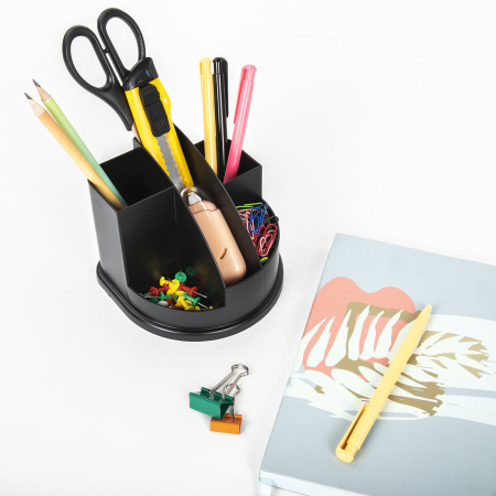 Подставка-органайзер BRAUBERG STYLE, 5 отделений, 132х122х108 мм, черная, 238096, ОР52 - Подставки канцелярские без наполнения