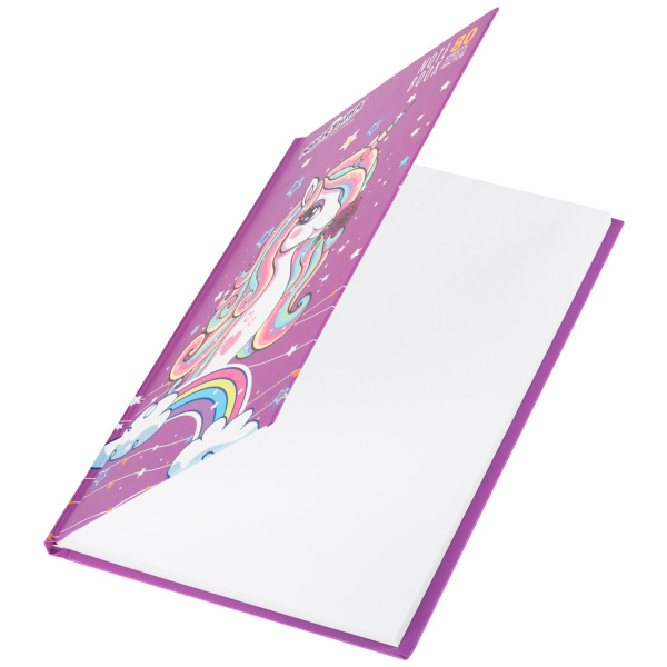 Блокнот А5 (135х206 мм), 80 л., твердый, клетка, выборочный лак, ЮНЛАНДИЯ, "Единорог", 111616 - Блокноты в книжном переплете