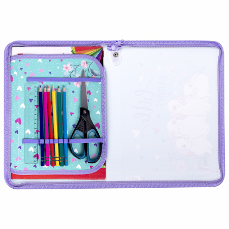 Папка для труда на молнии ЮНЛАНДИЯ А4, 1 отделение, откидная планка, органайзер, "Little bunny", 270984 - Папки для тетрадей и уроков труда