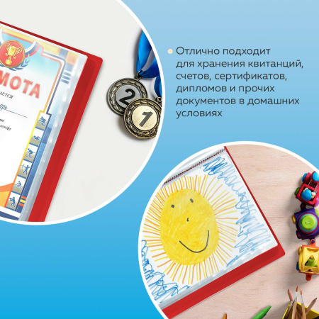 Папка 60 вкладышей BRAUBERG стандарт, красная, 0,8 мм, 228683 - Папки с вкладышами (файлами)