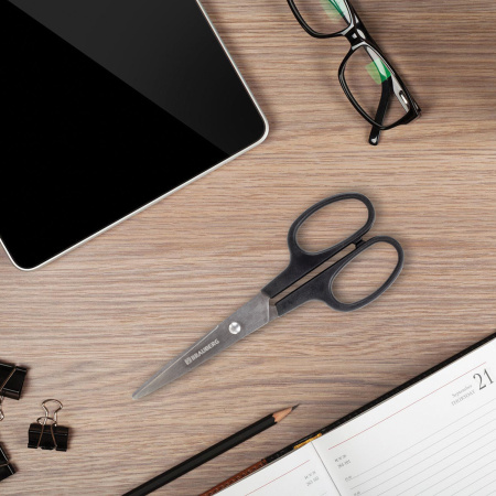 Ножницы BRAUBERG "Standard" 160 мм, черные, классической формы, 2-х сторонняя заточка, 237095 - Ножницы универсальные