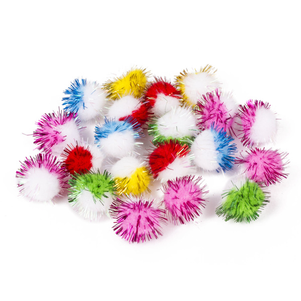 Помпоны для творчества, многоцветные, блестящие, 6 цветов, 25 мм, 20 шт., ОСТРОВ СОКРОВИЩ, 661435 - Помпоны для творчества