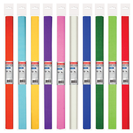 Бумага гофрированная/креповая, 32 г/м2, 50х250 см, АССОРТИ 10 цветов, BRAUBERG, 127151 - Цветная бумага