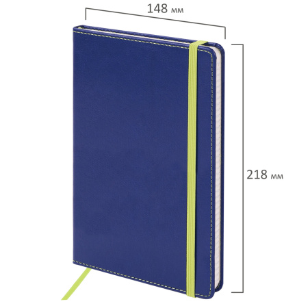 Блокнот А5 (148x218 мм), BRAUBERG "Office", под кожу, 80 л., резинка, клетка, синий, 111028 - Бизнес-блокноты и бизнес-тетради