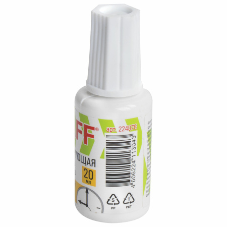 Корректирующая жидкость STAFF "EVERYDAY" быстросохнущая, 20 мл, с кисточкой, 224878 - Корректирующие жидкости