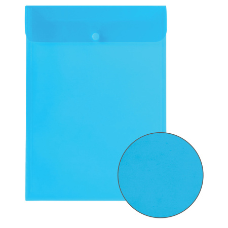 Папка-конверт с кнопкой BRAUBERG, вертикальная, А4, до 100 листов, прозрачная, синяя, 0,15 мм, 224977 - Папки-конверты с кнопкой