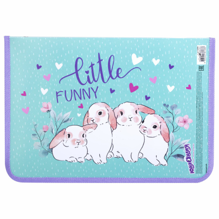 Папка для труда на молнии ЮНЛАНДИЯ А4, 1 отделение, откидная планка, органайзер, "Little bunny", 270984 - Папки для тетрадей и уроков труда