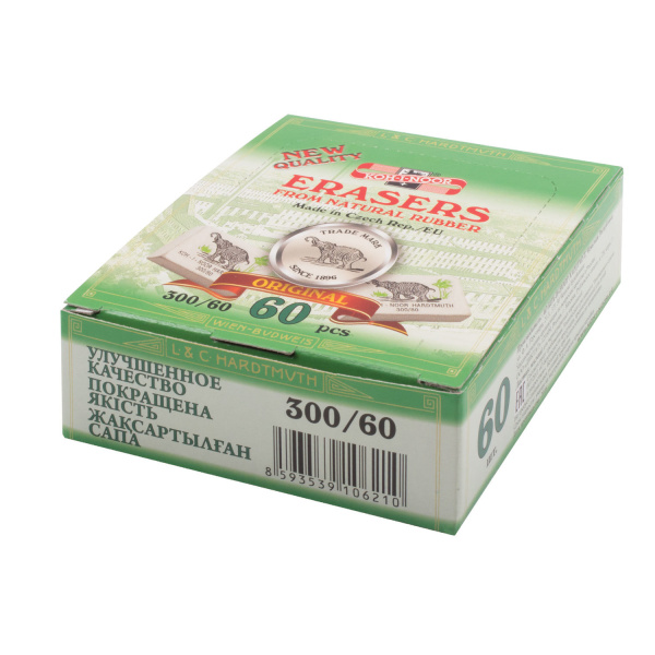 Ластик KOH-I-NOOR "Слон" 300/60, 31x21x8 мм, белый/цветной, прямоугольный, натуральный каучук, 0300060025KDRU - Ластики классические