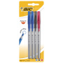 Ручки шариковые с грипом BIC "Round Stic Exact", НАБОР 4 шт./3 ЦВЕТА (синий, черный, красный), линия письма 0,28 мм, блистер, 932858 - Ручки шариковые неавтоматические