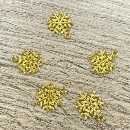 Металлическая подвеска "Снежинка" золото, размер 20*15 мм, 5 шт
