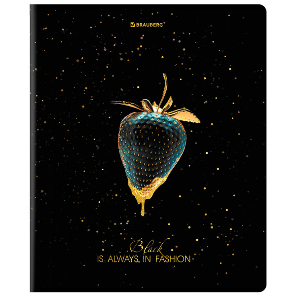 Тетрадь А5, 48 л., BRAUBERG, скоба, клетка, матовая ламинация, фольга, "Black&Gold", 1 шт, 404370 - Тетради 40-48 листов