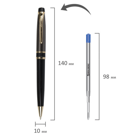 Ручка подарочная шариковая BRAUBERG Sonata, СИНЯЯ, корпус золотистый с черным, линия письма 0,5 мм, 143483 - Ручки бизнес-класса