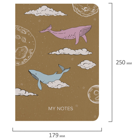 Тетрадь 60 л. в клетку обложка КРАФТ, бежевая бумага 70 г/м2, сшивка, В5 (179х250 мм), КИТЫ, BRAUBERG, 403809 - Тетради более 60 листов