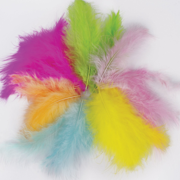 Перья декоративные страусиные, 10-12 см, 24 шт., 6 цветов, пастель, ассорти, ОСТРОВ СОКРОВИЩ, 661379 - Перья для творчества