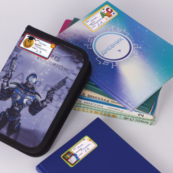 Наклейки для маркировки школьных принадлежностей "Школа", 12 штук, ассорти, 14х21 см, ЮНЛАНДИЯ, 662711 - Наклейки