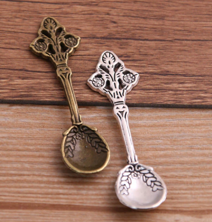 Металлическая подвеска "Винтажная ложечка" серебро, размер 60*16 мм, 2 шт