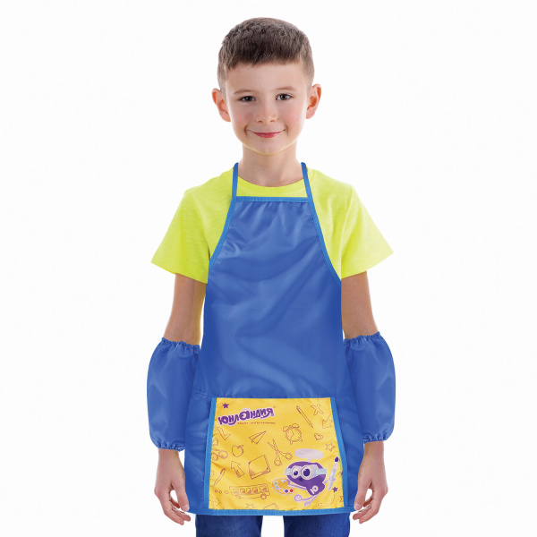 Фартук для труда и занятий творчеством ЮНЛАНДИЯ с нарукавниками, 44х55 см, синий, 228348 - Аксессуары для рисования