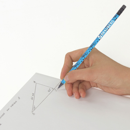 Карандаш чернографитный BRAUBERG, 1 шт., "Fuete", НВ, c ластиком, черное дерево, корпус ассорти, 180634 - Карандаши чернографитные