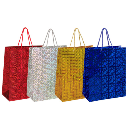 Пакеты подарочные 26x12,7x32,4 см, ЗОЛОТАЯ СКАЗКА голография, ассорти, 10 штук