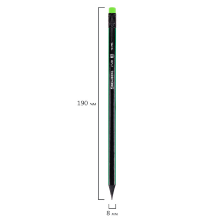 Карандаш чернографитный BRAUBERG "VIVID", 1 шт., HB, с ластиком, корпус ассорти, 181756 - Карандаши чернографитные