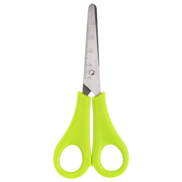 Ножницы ЮНЛАНДИЯ, 135 мм, с линейкой и футляром для лезвий, салатовые, блистер, 237109 - Ножницы детские