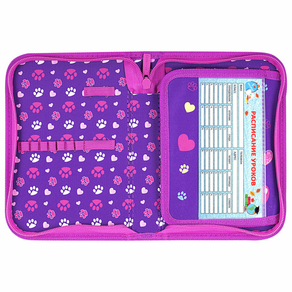 Пенал BRAUBERG, 1 отделение, 1 откидная планка, полиэстер, 21х14 см, "Playing kitty", 271521 - Пеналы каркасные