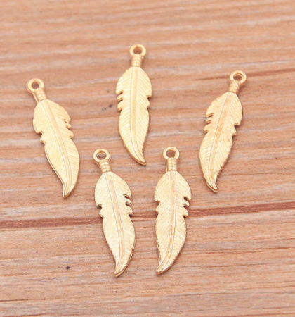 Металлическая подвеска "Перо" золото, размер 27*7 мм, 10 шт
