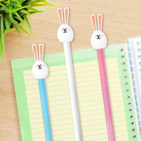 Ручка с топпером шариковая ЮНЛАНДИЯ "Ушастый зайка", корпус ассорти, СИНЯЯ, пишущий узел 0,7 мм, 143782 - Ручки фигурные