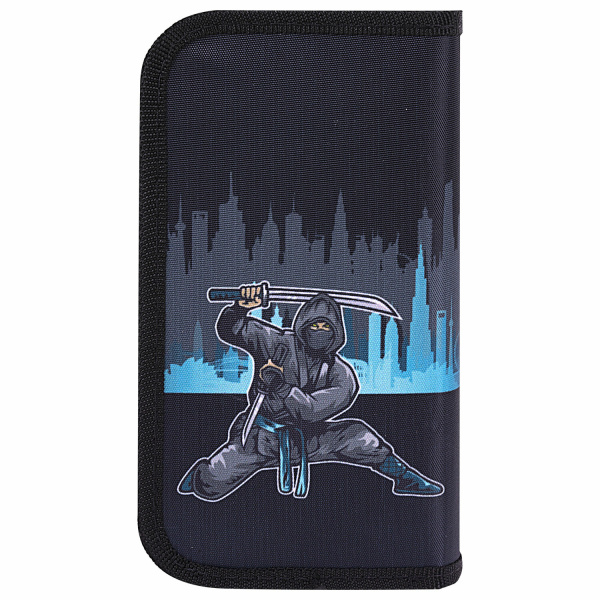 Пенал ЮНЛАНДИЯ, 2 отделения, полиэстер, 19х11 см, "Black Ninja", 271541 - Пеналы каркасные